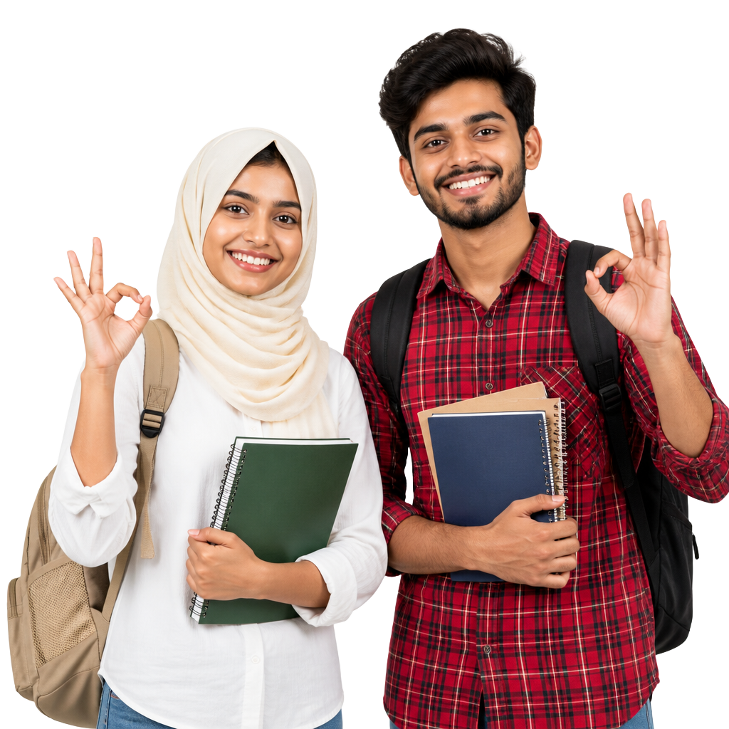 Two AREC students celebrating their university admission